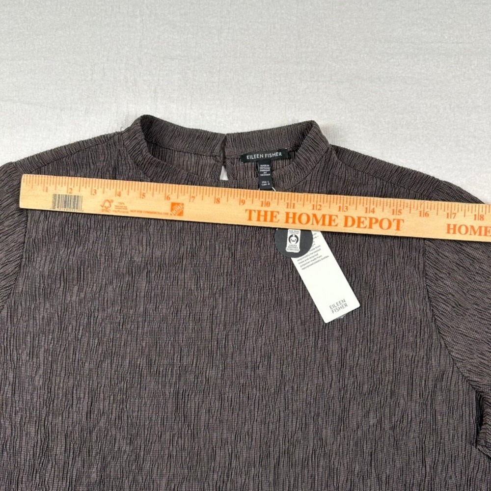 Eileen Fisher Top Womens Large Rye Brown Crinkle Mock Neck Short Sleeve Career - Picture 8 of 9